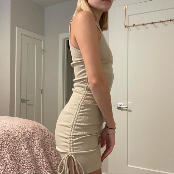 Forever 21 Side Tie Dress Beige, Size S - Picture 3 of 5